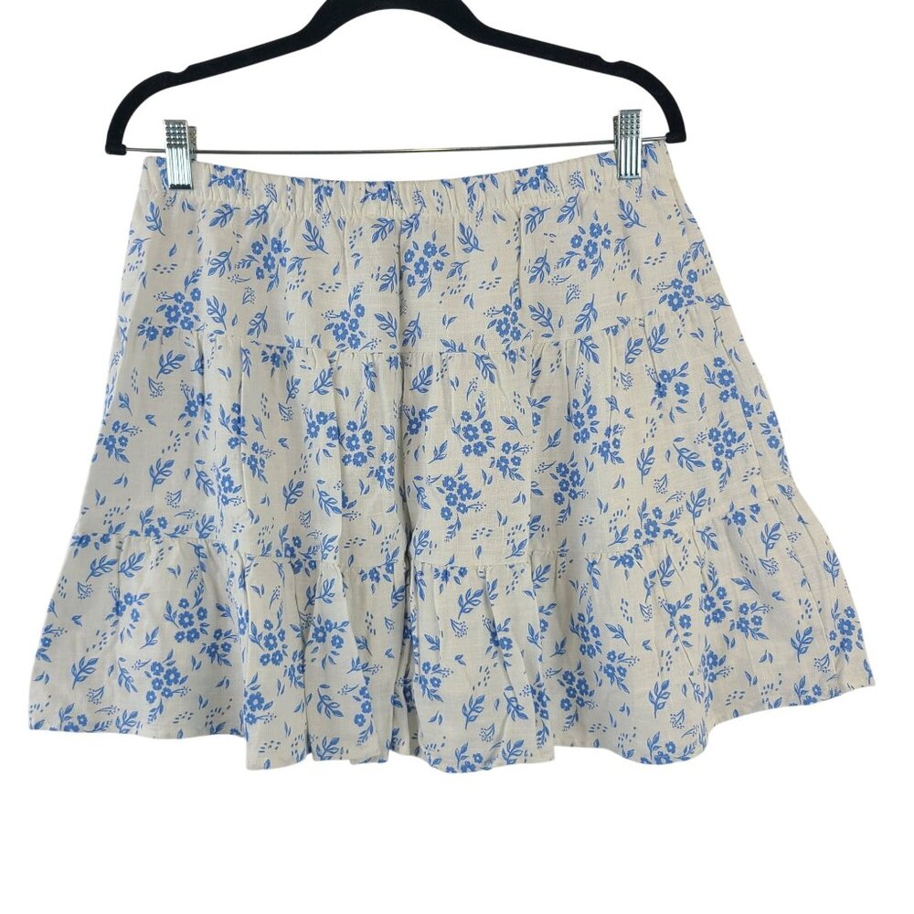 NEW Sincerely Jules Blue Floral Tiered Mini Skirt Rayon-Linen Blend Womens Sz L - Picture 8 of 8